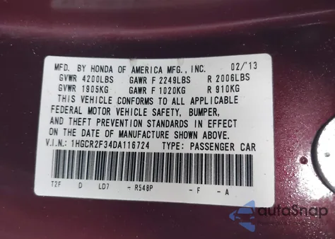 2013 Honda Accord Lx from USA, damaged, VIN 1HGCR2F34DA116724